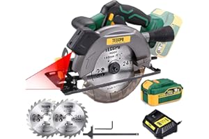 Sega Circolare, POPOMAN 18V Sega Circolare 4300RPM, una 4.0Ah Batteria, 1h Caricatore Rapido, Profondità di Taglio 52mm (90°), 35mm (45°), 2 Lame Ø 165mm per Tagliare Legno- MTW300B