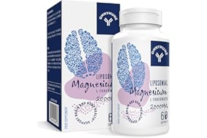 Liposomal - Thréonate de magnésium 2000mg - Supplément de magnésium avec vitamine D3 et K2 - Favorise la santé du cerveau et des os et la relaxation musculaire - Non OGM, sans gluten 60 capsules
