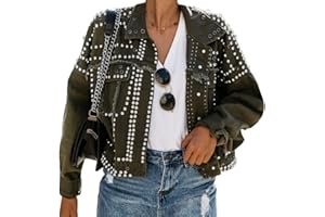 Onsoyours Giacca in Jeans Donna Giubbotto di Jeans Abbottonato Corto Giubbotto Denim Casual con Rivetto Denim Jacket Autunno Inverno