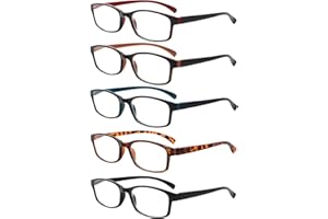‎KERECSEN Pack of 5 Reading Glasses Men Women High-Quality Spring Hinges Glasses Comfortable Rectangular Super Reading Aid for Men and Women (5 Colour Mix, 3.0)