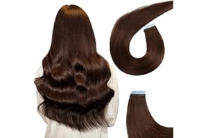 ‎AGMITY AGMITY Tape in Extensions Echthaar, 45cm Dunkelstes Braun 20pcs 50g 18 Zoll Invisible Seidig Gerade Nahtlos Glattes Haar Natürlich Erweiterungen Tape in Remy Haarextensi(45cm #2 Dunkel Braun）