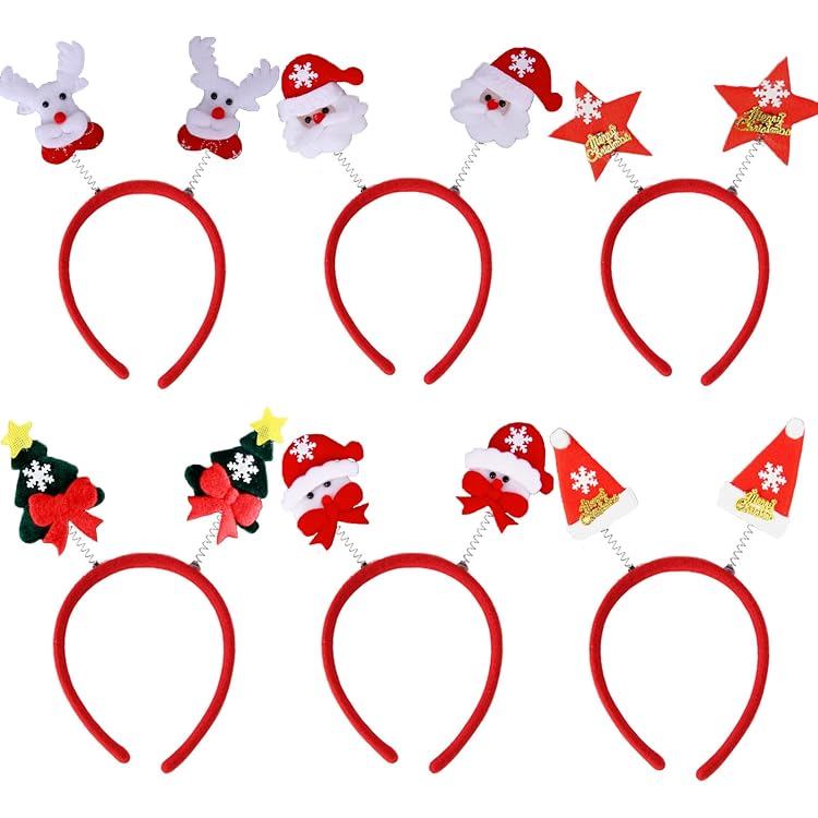 Lot De 6 Déguisements De Noël Dusenly - Chapeaux Et Bandeaux Serre-tête (Rennes, Père Noël, Sapin) Pour Enfants Et Adultes - Accessoires De Fête De Noël - 7