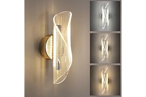 COMELY Aplique de Pared Interior, 16W 1800LM Lámpara de Pared LED Moderna, 3000/4000K/6500K Aplique Pared Interior Dorado para Dormitorio Sala de Estar Escaleras Pasillo