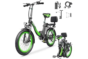 EALIRIE Electric Bike Folding 20" Fat Tire 25KM/H Range 30-90km, Removable 13Ah Hill Mountain Electric Cycle Fat Tire Snow Beach Ebike Commuter Electric bicycles, Dual Disc Brakes & for Adults Teens