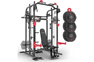 ‎SPORTSTECH Sportstech SXM150 Smith Machine für Zuhause, Power Rack mit Kabelzug, Klimmzug, Langhantelstange, Bankdrücken, Multipresse, für Gewichtsscheiben, Kraftstation inkl. Griffe, Multifunktional, Home Gym