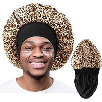 Seidenhaube Zum Schlafen Doppellagig – Verstellbar Für Lockiges Haar, Schwarz & Leopard