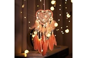 ‎DSAREN Bohemian Dekoration, Dsaren Led Traumfänger Mädchen Handgefertigt Dreamcatcher Spitze Traumfänger Federn für Gute Träume Wandbehang Auto Raum Mädchen Kreatives Geschenk (Rosa)
