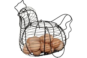 SALYEELULY Cesta de alambre para huevos | Cesta de almacenamiento de huevos de alambre en forma de gallina | Soporte de metal rústico para huevos de gallina con asa | Cesta de huevos de gallina de granja