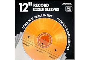 TAKMORK Vinyl Schallplatten Innenhüllen - Antistatische Reispapier Innenhüllen - 12" Schallplatten Klare Kunststoff Schutzhüllen - LP Hüllen 50St