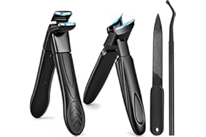 Beugo Cortaúñas, Juego de cortaúñas de 4 piezas, cortaúña de apertura de mandíbula ultra ancha, inoxidable, pedicura para uñas de las manos y los pies Damas y Hombres, Negro
