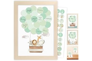 LEGEZON Babyparty Gästebuch,Gästebuch Geburtstag,Neugeborenen Geschenk für Mama,Welcome Home Baby,Happy Birthday Deko,Meine Taufe, Taufgeschenke Mädchen Junge, Heißluftballon Gästebild, Holzfarbe Bilderrahmen