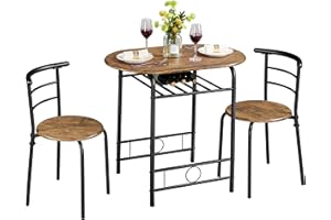 Yaheetech Juego de Mesa de Cocina Redonda con 2 Sillas, Juego de Muebles de Cocina de 3 Piezas, para Espacios Pequeños, Jardín, Estudio Marrón