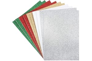 IDEEN MIT HERZ 10 fogli di gomma espansa glitterati | Fogli in schiuma EVA | Carta Crepla con glitter | Autoadesivi | Formato DIN A4 | Per lavori di bricolage (oro, argento, bianco, rosso & verde)