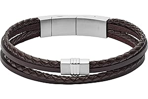 FOSSIL Bracelet pour hommes en cuir multibrins à texture