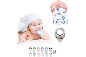 FUNKY PLANET Guanto Dentizione Neonato in Silicone - Giochi Dentizione Neonato - Guantino Dentizione - Sollievo Denti Neonato - Baby Teething Toy - Giochino per i Denti Neonato + MORBIDO BIB
