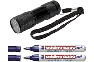 EDDING Securitas e-8280 - Marqueur UV - Pointe ronde - 1,5 à 3 mm - Incolore + lampe UV 9 LED