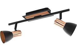 ‎EGLO EGLO LED Deckenleuchte Barnham, 2 flammige Deckenlampe, Deckenstrahler aus Metall, Wohnzimmerlampe in Schwarz und Kupfer, Flurlampe, Spots inkl. GU10 Leuchtmittel, warmweiß