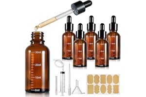 Realure 5 Stück Pipettenflasche 30ml mit Skala, Kleine Braunglas Glas Tropfflasche Dropper Bottle, Flasche mit Pipette, für Ätherische Öl Parfümöle Flüssigkeit 5 Hilfszubehör
