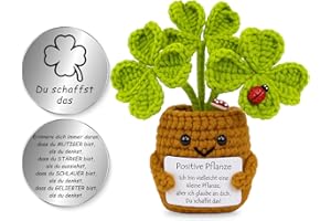 Tixlux Pocket Hug Positive Pflanze, Kreative Strickwolle Pflanze Puppe und Kleine Umarmung Glücksbringer, Mutmacher Geschenk, Schulabschluss Geschenk, Abschiedsgeschenk (Vierblättriges Kleeblatt)
