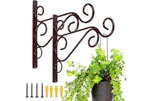 KABB Pack of 2 Brown Iron Plant Hanging Hooks Wall Brackets for Planter Bird Feeder Lanterns Wind Chimes with Screws