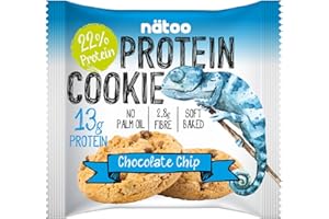 NÄTOO Biscotti Proteici - 12 Biscotti ad alto contenuto proteico (13g l'uno) - Senza olio di palma - Solo 243 calorie - Snack proteici ad alto contenuto di fibre (Chocolate Chip)