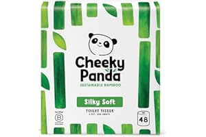 ‎THE CHEEKY PANDA The Cheeky Panda Bambus Toilettenpapier 3-Lagig Großpackung | 48 Rollen x 200 Blatt | Klopapier Plastikfrei Verpackt | Eco WC Papier