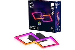 EGLO LED Deckenleuchte RGBIC, geometrische Deckenlampe mit Lichteffekten, Gaming Zimmer und Party Deko, Deckenbeleuchtung mit Fernbedienung, warmweiß und RGB, Metall in Schwarz