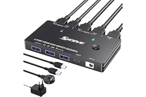 YOUTINGHDAV Switch KVM USB 3.0 HDMI 2 Porta 8K@60Hz 4K@120Hz HDCP 2.3 Switch KVM 2 PC 1 monitor Condivisione 4 dispositivi USB 3.0 Tastiera mouse wireless con telecomando cablato e 2 cavi USB