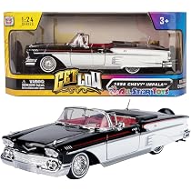 Modèle Réduit 1:24 Chevrolet Impala Lowrider 1964 MotorMax - Bleu Et Blanc - Neuf