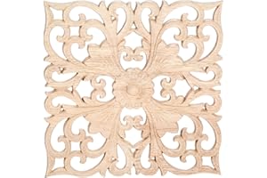 MUXSAM Square Carved Oak Wood Onlays Appliques, 2PCS Unpainted Wooden Carvings Center Flower Decals for Closet Door Cabinet Drawer Wall Ceilling Dresser Wardrobe Furniture DIY Decor 12cm/4.7 inch