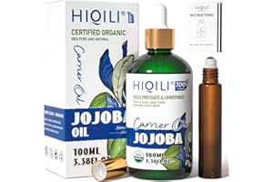 HIQILI Jojoba Oil, Cold Pressed Unrefined Jojoba Carrier Oil Fitting for Skin, Hair Growth, Nails, Massage, Body Care -3.38 Fl Oz