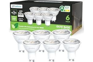 sailsco Classe A Lampadine GU10 LED Spot,1.9W (Equivalenti a 50W),345 Lumen, 2700K Luce Calda,Risparmio Energetico LED GU10,Basso Consumo,36° Angolo del Fascio,Non Dimmerabile,6 Pezzi
