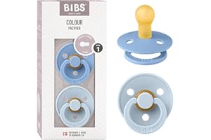 BIBS Colour Paquete de 2 chupetes. Libre de BPA, Tetina redonda. Látex natural, Talla 1 (0-6 meses), Sky Blue / Baby Blue