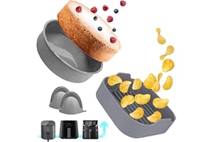 UONEL INDUSTRY Molde Silicona Freidora de aire (+redondo) Accesorios cosori 5 5,5 L - Olla Cuadrada air fryer recipiente Cesta Facil de lavar - Drenado de aceite 20 CM - Bizcochos y postres