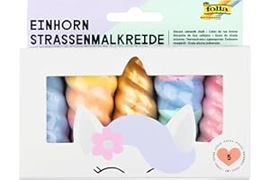 folia 380509 - Einhorn Straßenmalkreide für Kinder, 5 Stück in Regenbogenfarben, Unicorn Kreide im Horn-Design