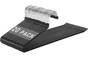 DEVESANTER Trouser Hangers Pack of 20 Metal Hangers with Open End and Non-Slip Coating, Space-Saving, Multifunctional Hanger for Trousers for Trousers, Scarves, Jeans, Towels (Black)