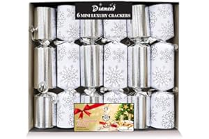 DIAMOND CHRISTMAS CRACKER Mini Lux Christmas Crackers Pack 6 x 8” Snowflakes w/Luxury contents + 'Find the Pair' card game