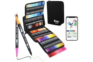 AEDAGA 120 Numérotés Feutres Coloriage Adulte avec App, Feutre Aquarelle Double Pointe (Pinceau & Extra Fine) pour Adultes et Enfants, Feutres Coloriage Stylos pour Journal Bullet, Dessin, Mandala