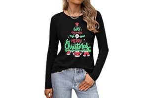 Gyabnw T-Shirt à Manches Longues Col Rond pour Femmes Chemise de Noël Tunique Tops Coton avec Motif de Noël
