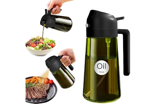 YARRAMATE 470 ml pulvérisateur d'huile foncé anti-lumière de cuisson 2 en 1 flacon de qualité alimentaire Bouteille en verre vert de pour la cuisine (noir)