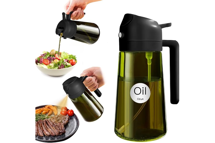 YARRAMATE Spruzzino Olio in Vetro Luce Blocco Scuro Verde per Friggitrice Aria 2 in 1, 470 ml Dosatore d'Oliva Bottiglia e Ol