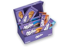 Milka Box Sélection Choco et Biscuits - Assortiment de Tablettes de Chocolat et Biscuits Milka : Bubbly au Lait Alpin, Caramel, MMMAX Caramel et Noisettes, MMMAX Oreo, Cookies Sensations - 1,5 kg