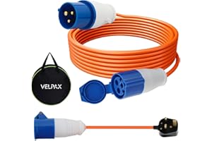 VELPAX Heavy Duty Caravan Hook Up Cable,10M Extension Lead &0.4M 3 Pin UK Plug,16 Amp Cable 240V Camping Extension Lead,for Campervans & Motorhomes' Everyday Use
