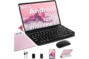 DEERTiME 2025 Tablet 10 Pollici Android, 20GB RAM+128GB ROM(TF 2TB), Octa Core/5G+2.4G Wi-Fi 6/Bluetooth 5.0/6000mAh/Widget/8MP+5MP/Widevine L1, GMS Tablet 2 in 1 con Tastiera e Mouse - Oro Rosa