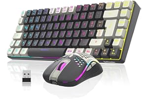 RedThunder K84,Set tastiera e mouse wireless da gioco, batteria ricaricabile con illuminazione RGB, tastiera TKL al 75% layout e mouse leggero con struttura a nido d'ape da 3200 DPI per Mac Gamer