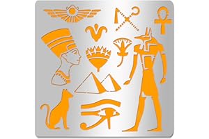 ‎INFUNLY INFUNLY Ägyptische Metall-Journalschablone 6.5" Tiermuster Hieroglyphen Schablonen Edelstahl Ausschnitte Papyrus-Malerei Wiederverwendbare Schablone Zum Malen Holzverbrennung Fotografie