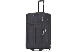 Aerostar Large 29” Lightweight Softshell Expandable Suitcase, Check in Luggage 2 Corner Wheels with Integrated Combination Lock (Black, 100 litres)