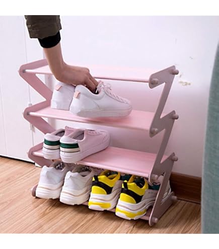 Scarpiera Per Bambini 4 Ripiani Rosa - LNYZQUS Organizer Salvaspazio Per Armadio E Ingresso - Impilabile 43x27x53 Cm - 6