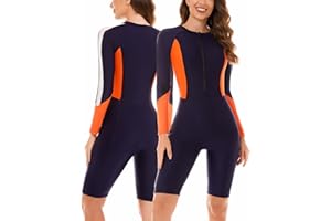 SEAUR - Women One Piece Swimsuit Rash Guard Long Sleeve Surf Suit Modest Swimwear Swimming Costumes Sun Protection Beachwear Bathing Suit Chest with Zip for Snorkeling Sports