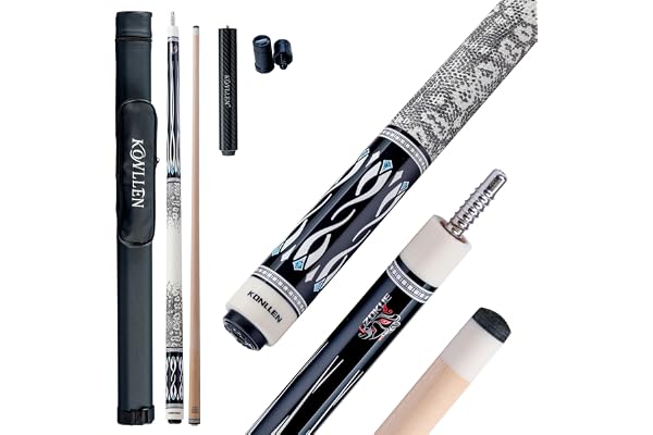 KONLLEN lönn pool kö-pinne, låg avböjning med förlängning och fodral | Hårt lönnaxel, 3/8 x 8 fogar, lädergrepp, 538-56 g justerbar vikt, 20 cm förlängning och köfodral ingår